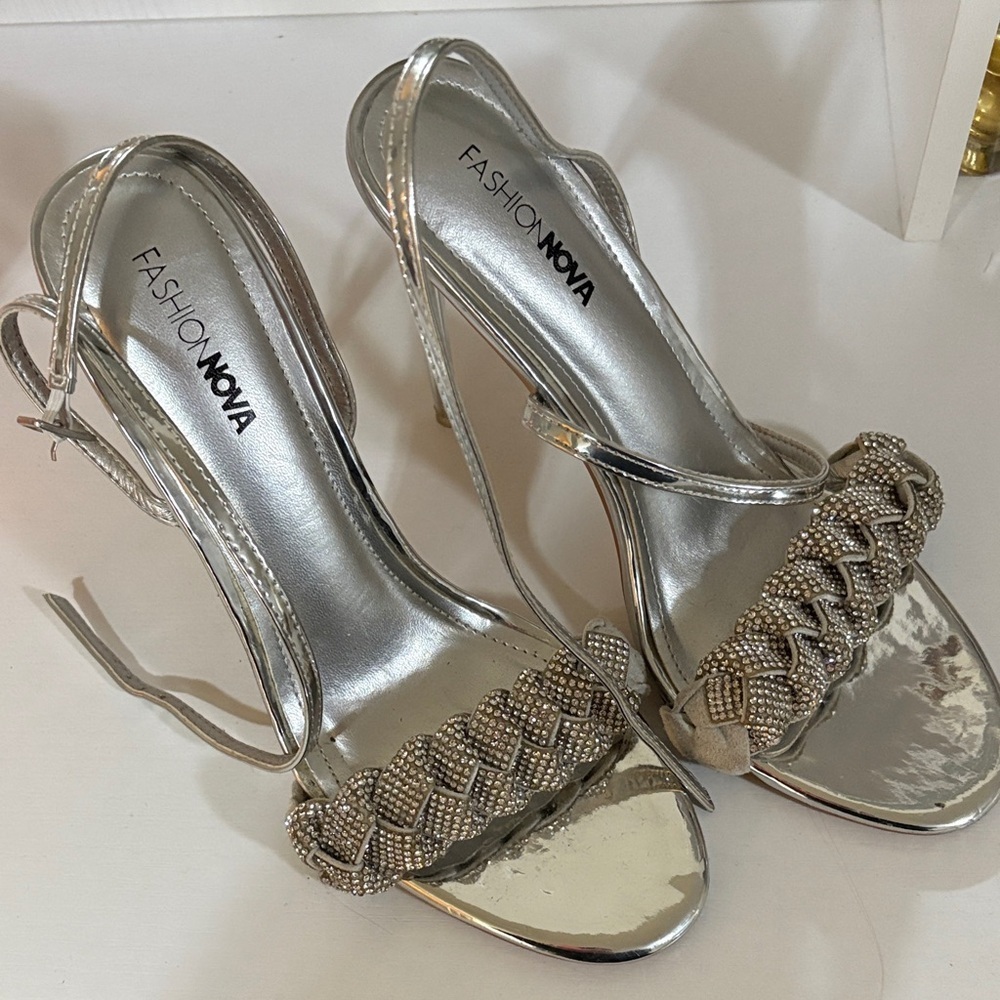 Fashion Nova Metallic Silver Heels